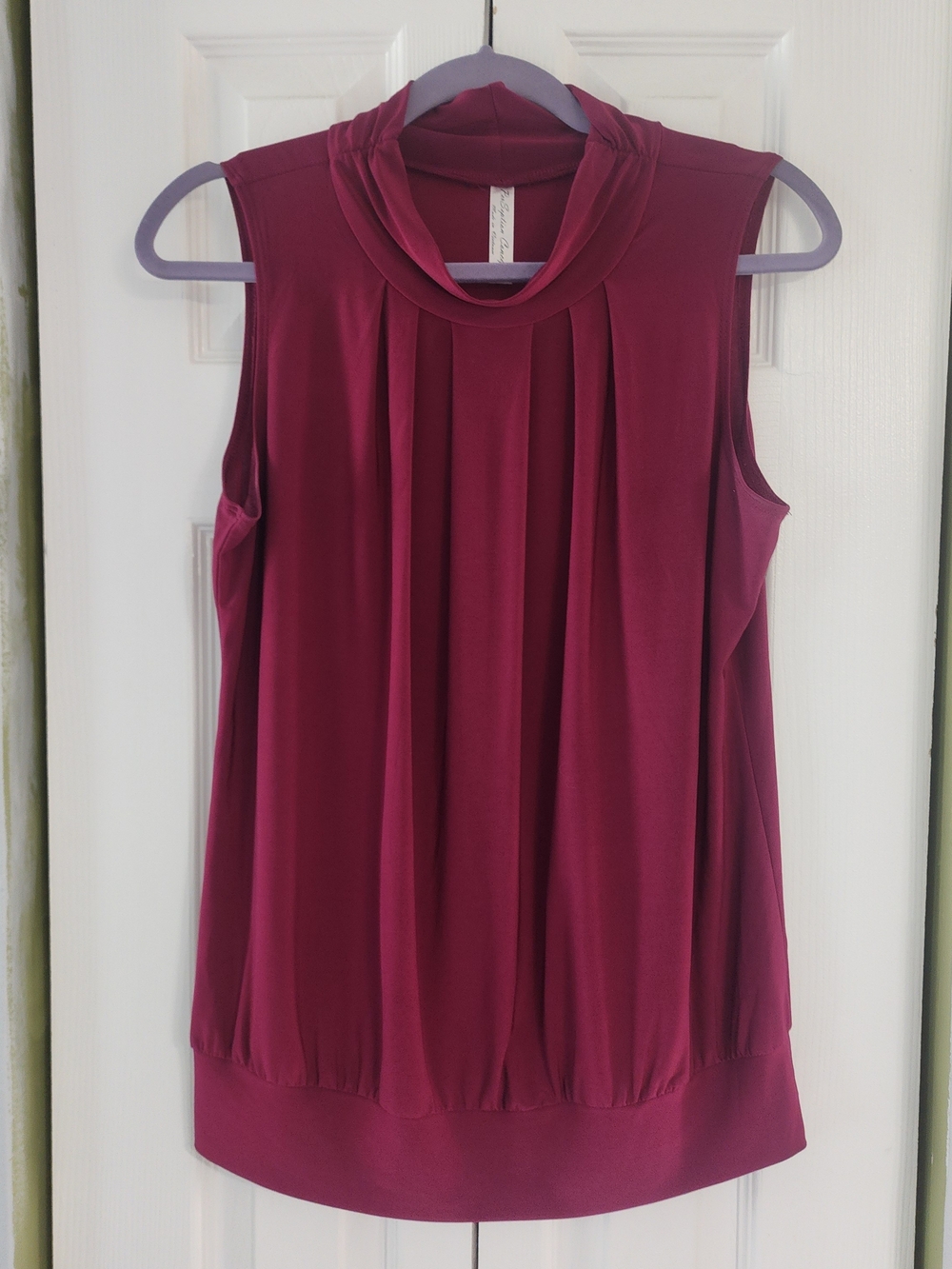 PerSeption Concept Pleated Mock Neck Sleeveless Camisole in Burgundy